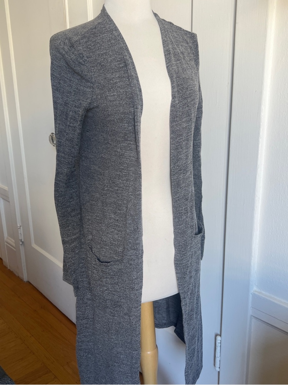 Classic Open-Front Long Grey Women's Cardigan Sweater